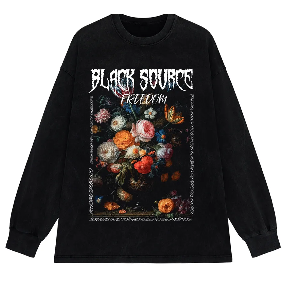 Gothic Rose Letter Print Vintage Washed Oversized T-Shirt
