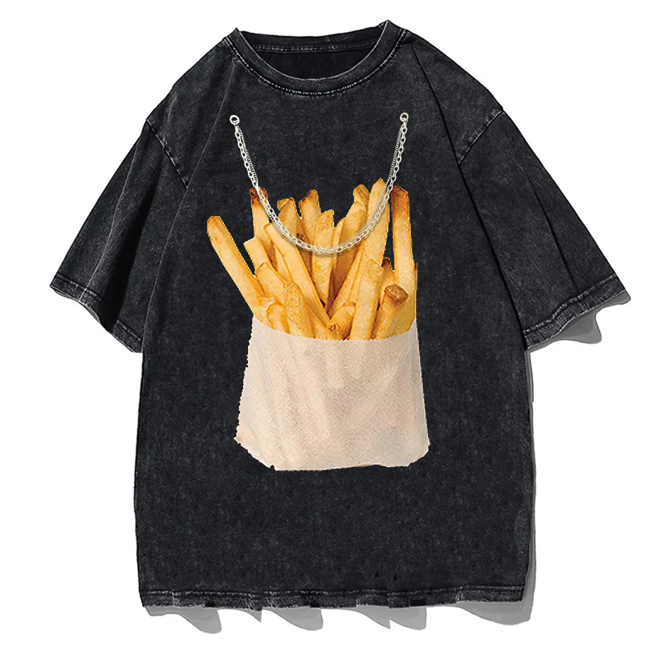 Retro Harajuku Y2K Streetwear Funny Double-Sided French Fries T-Shirt