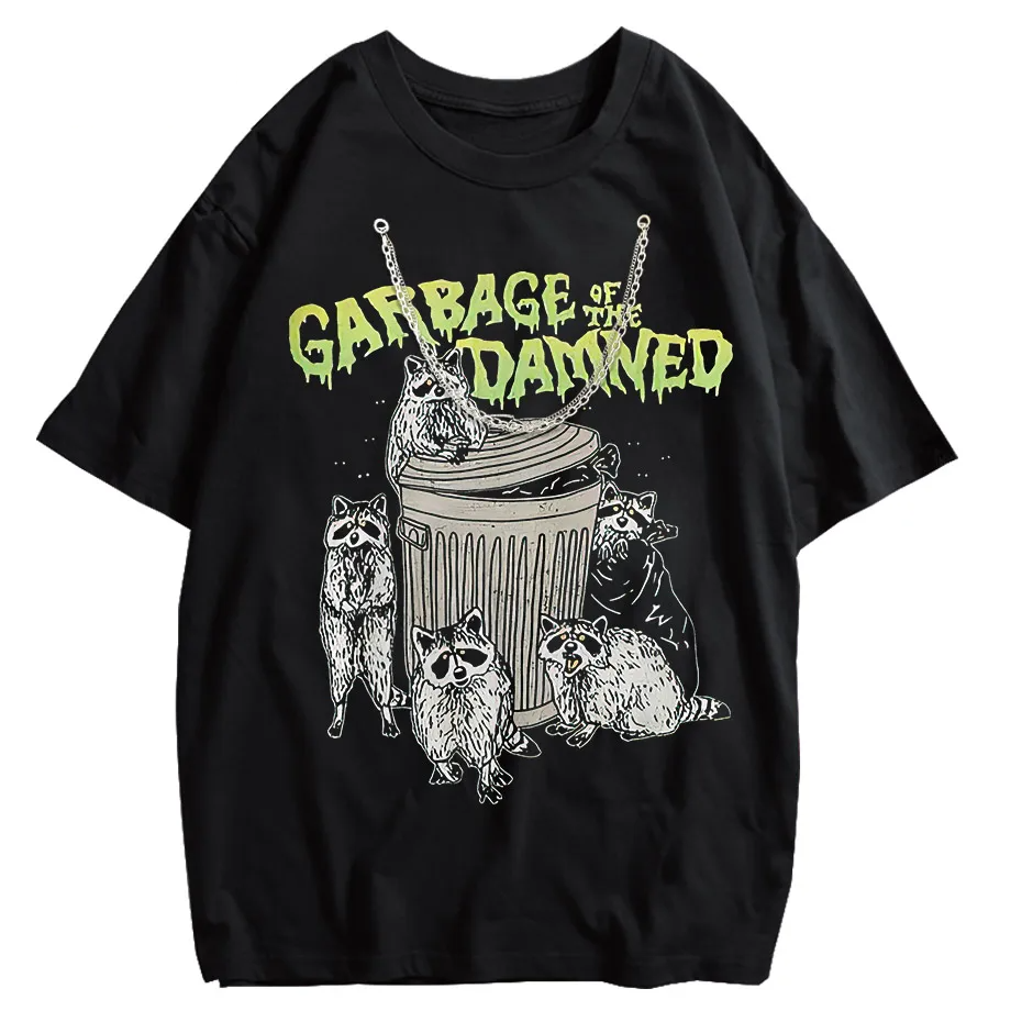 Vintage Raccoon Graphic T-Shirt Men High Street Streetwear