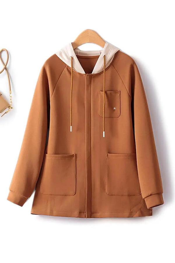 Jackets For Women Autumn Fake Two Piece Windbreaker Hooded Multi Pocket Straight Commuter Fashion Woman Clothing 4XL