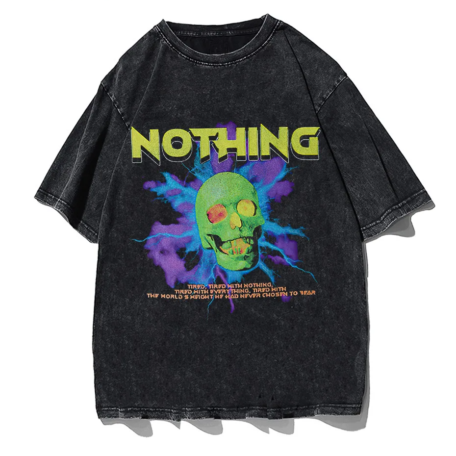 Vintage Horror Skull T-Shirt Men Oversized Hip Hop Rock Streetwear Graphic Tee