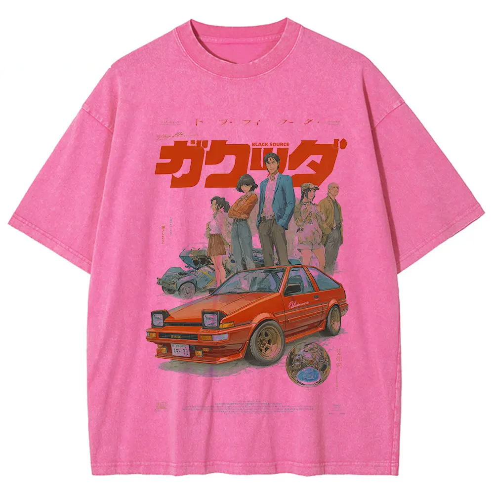 Japanese Kanji Dog Cat Graphic T Shirt Men Harajuku Streetwear Vintage Cotton Tee White