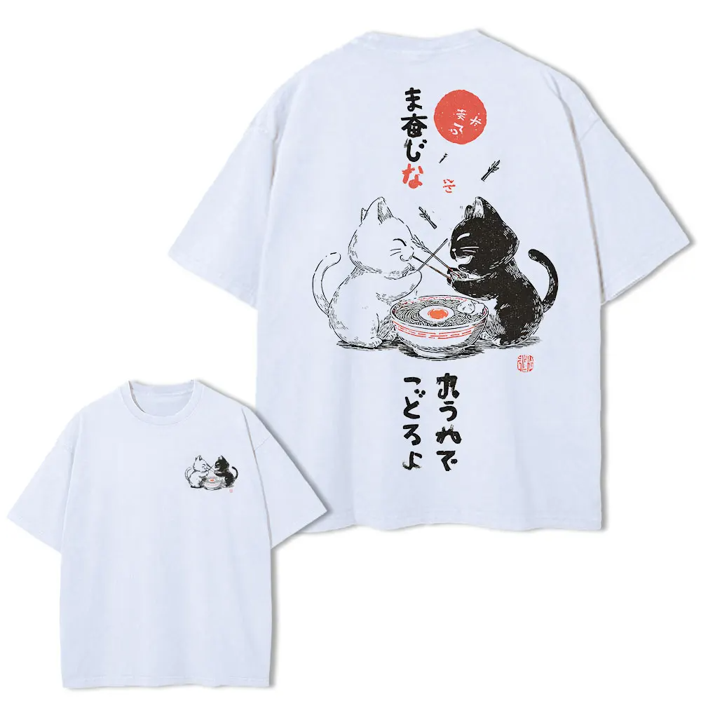 Cartoon Cat Graphic T-Shirt Japanese Harajuku Streetwear Cotton Tee