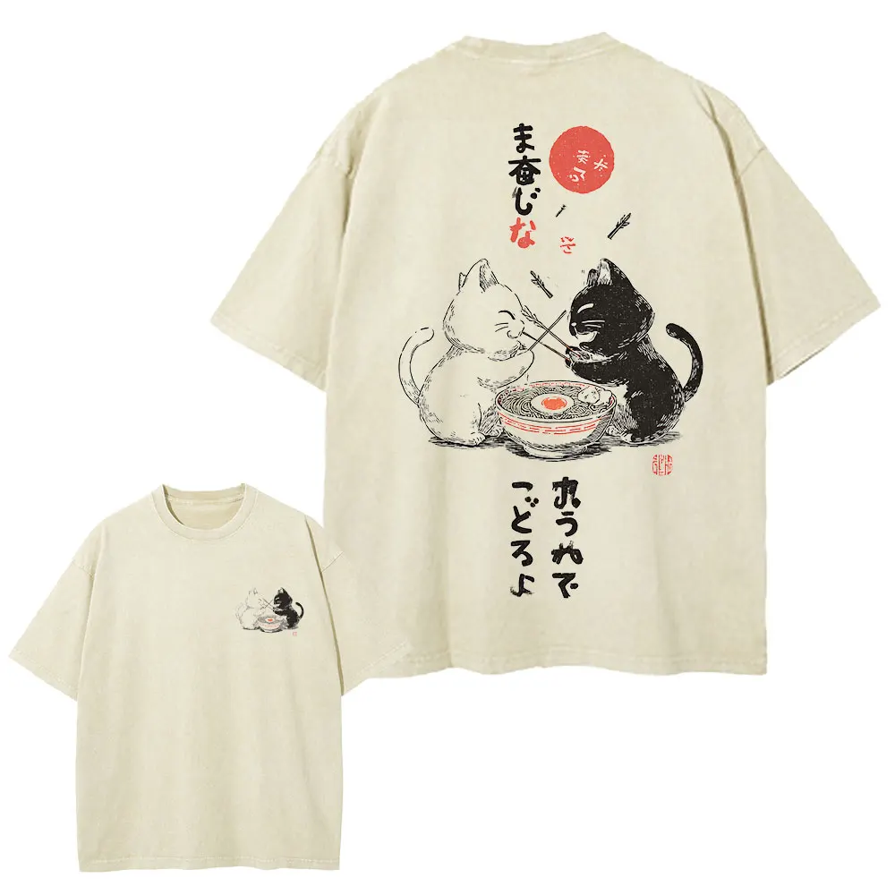 Cartoon Cat Graphic T-Shirt Japanese Harajuku Streetwear Cotton Tee