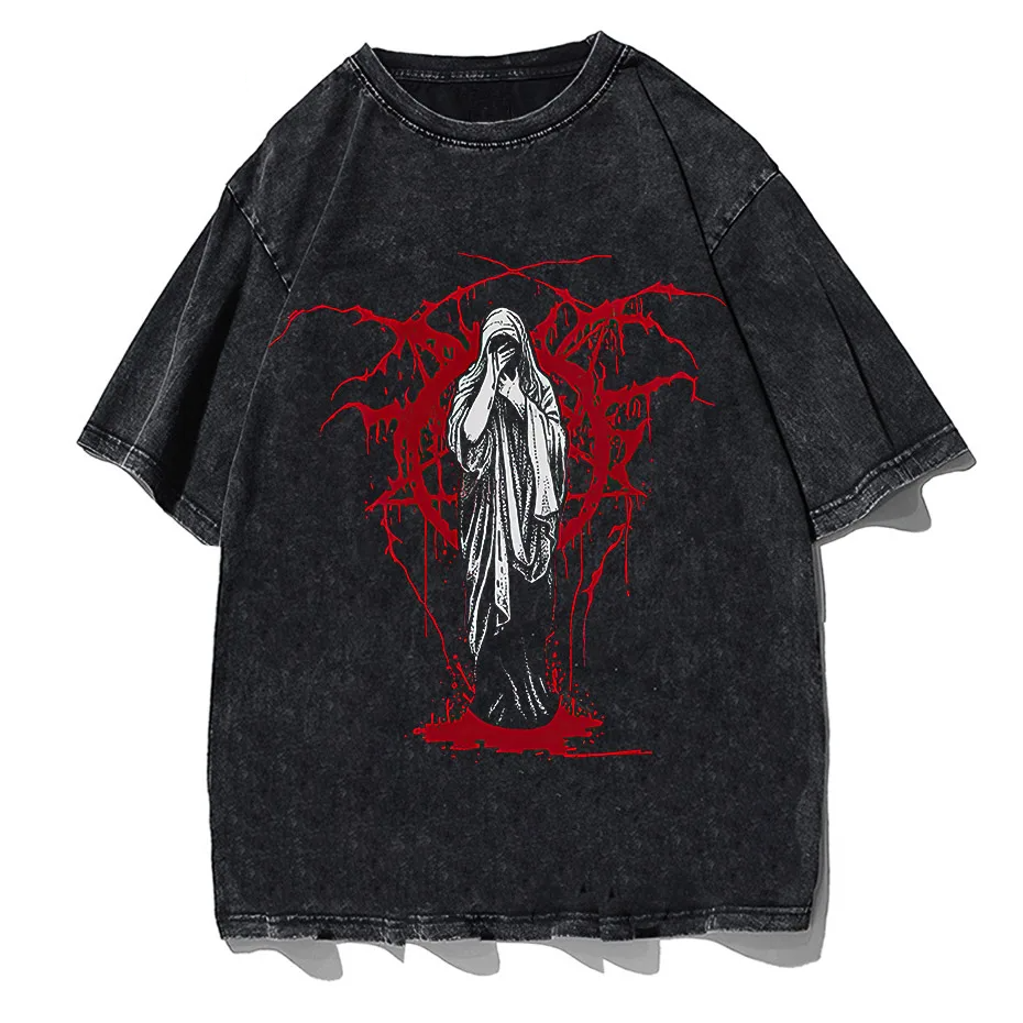 Men's Y2K Punk Harajuku Dark Goth Vintage T-Shirt Loose Fit Cotton Short Sleeve