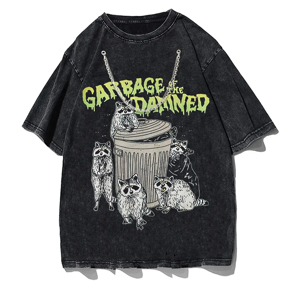 Vintage Raccoon Graphic T-Shirt Men High Street Streetwear