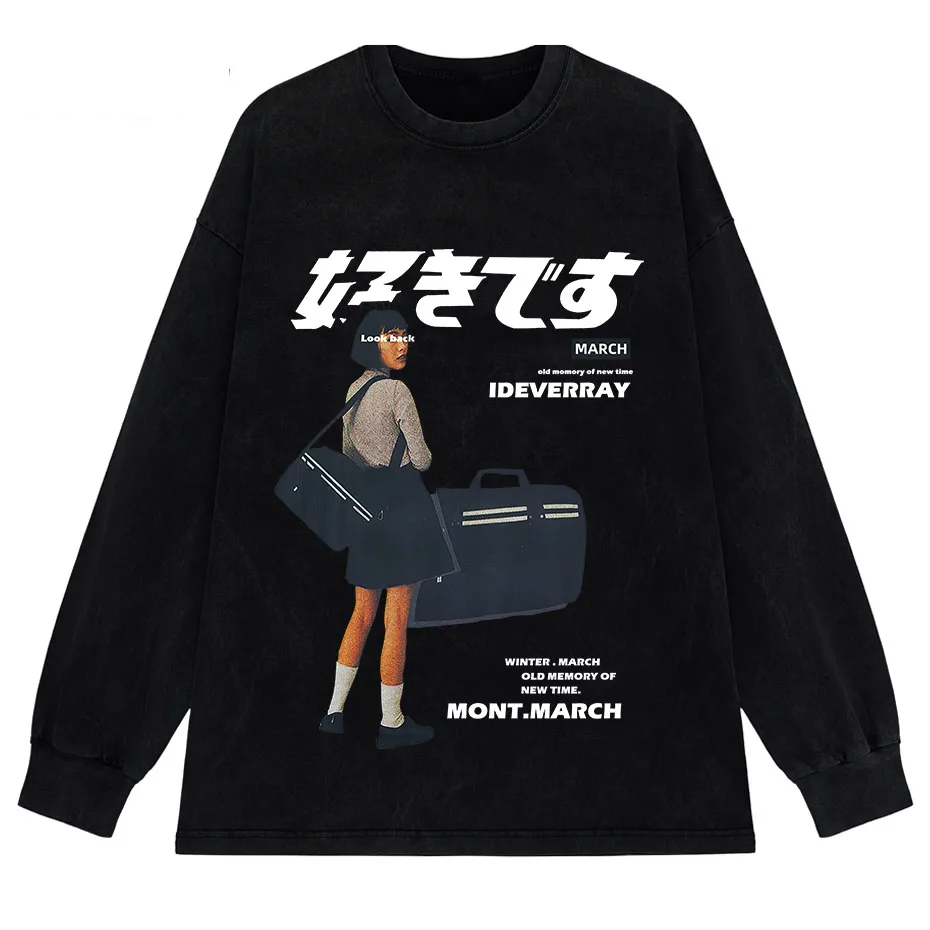Men's Harajuku Kanji Girl Graphic T-Shirt Japanese Print Cotton Loose Fit Streetwear