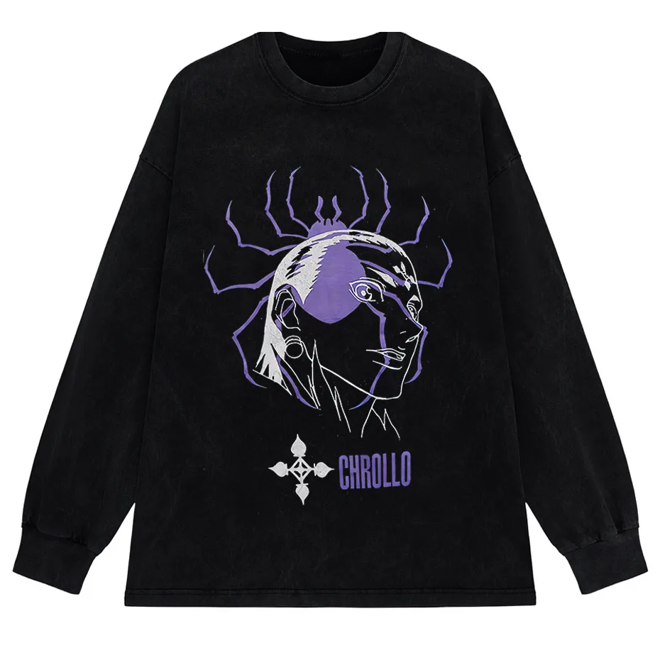 Vintage Washed Hunter x Hunter Chrollo Phantom Troupe Anime T-Shirt Men Harajuku Tee