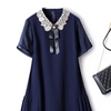 European Station Crochet Lace Doll Collar Slim Fit Drape Short Sleeve Dress Summer
