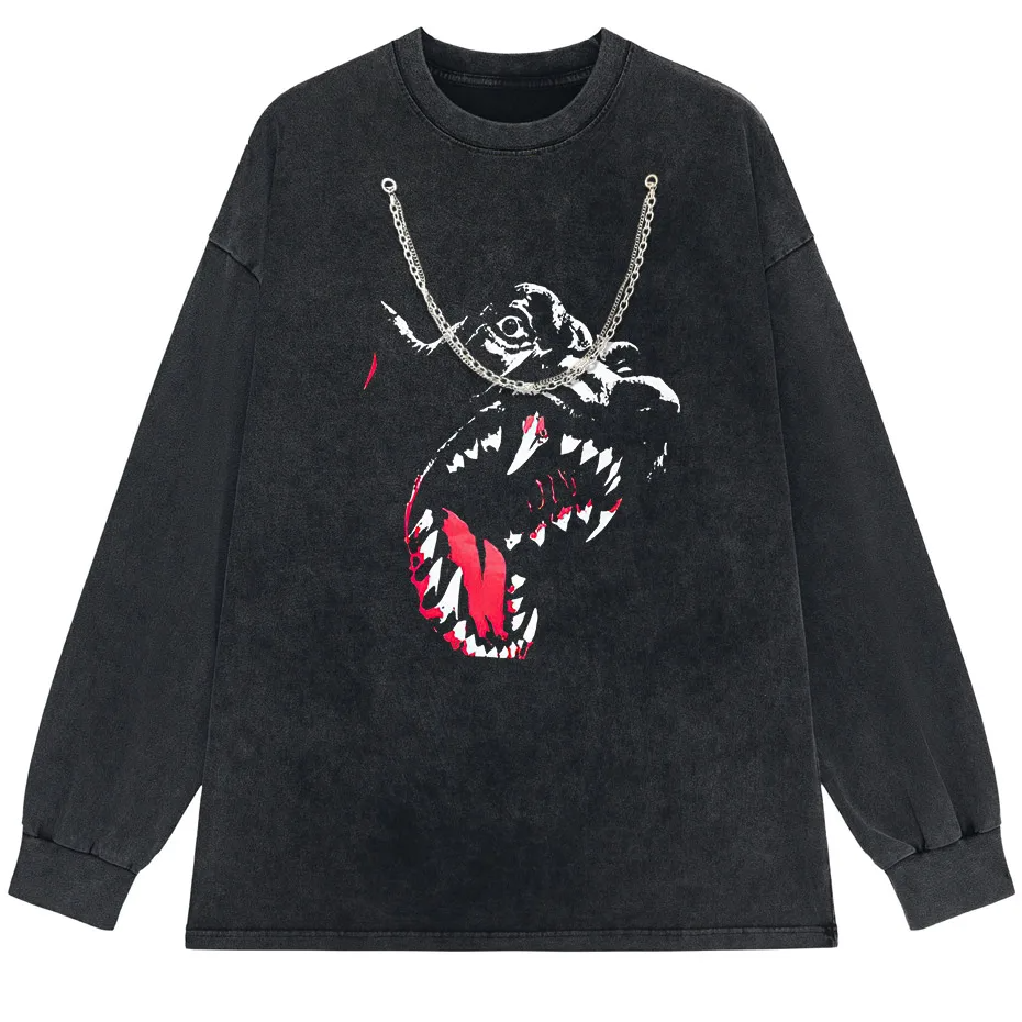 Black Source Vintage Men’s T-Shirt High Street Skull Pattern Acid Wash