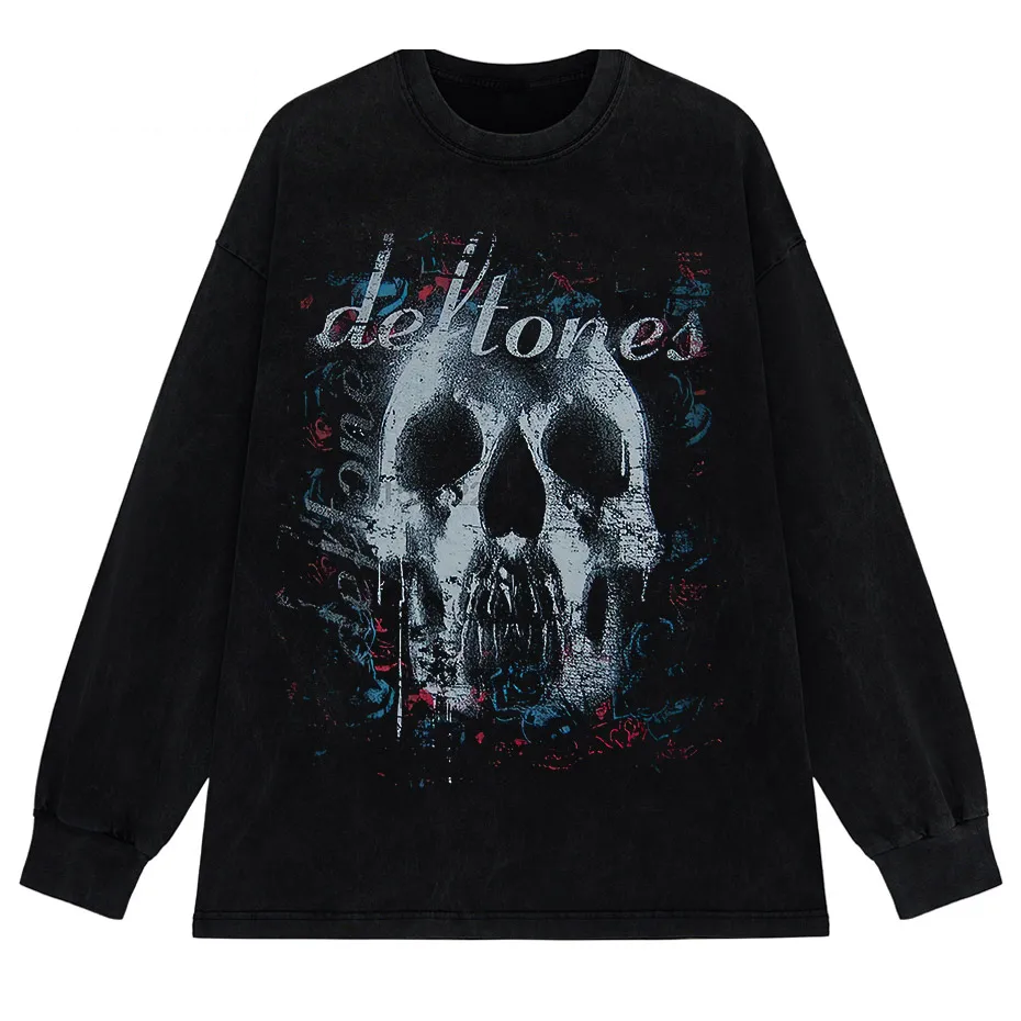 Hip-Hop Skull T-Shirt Men Vintage Harajuku Y2K Streetwear Black Cotton Tee