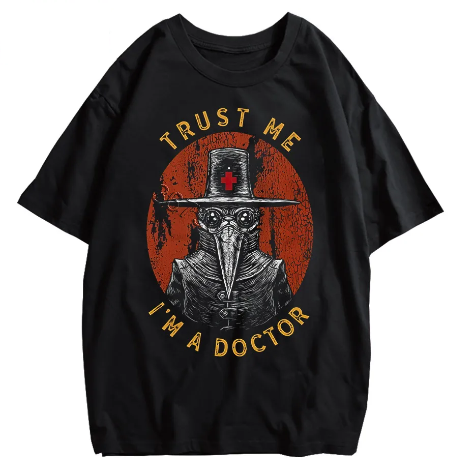Funny Plague Doctor Graphic T-Shirt Men Cotton Streetwear Tee