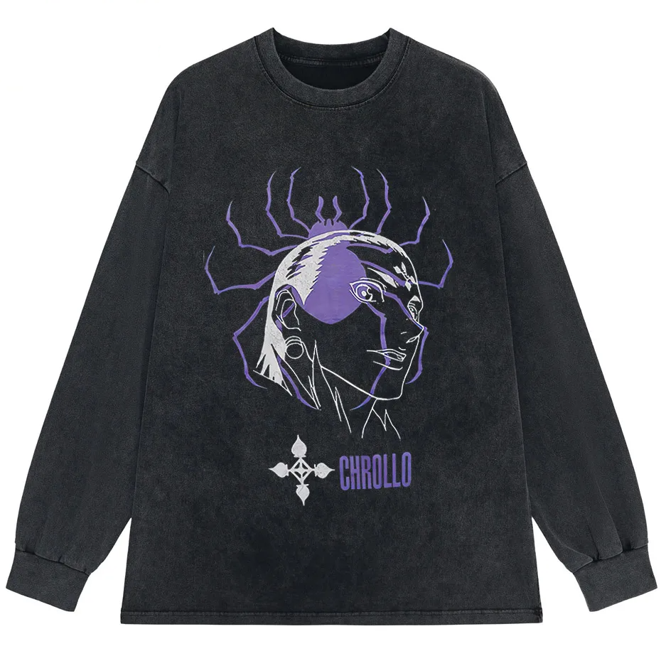 Vintage Washed Hunter x Hunter Chrollo Phantom Troupe Anime T-Shirt Men Harajuku Tee