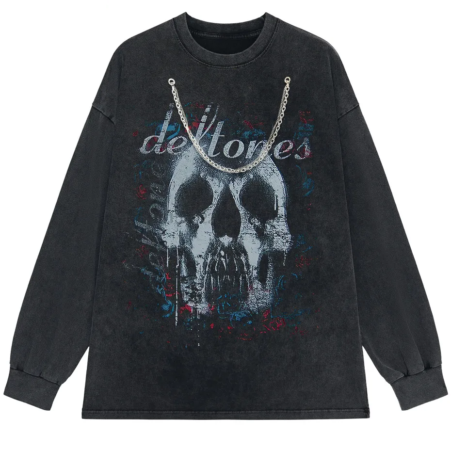 Hip-Hop Skull T-Shirt Men Vintage Harajuku Y2K Streetwear Black Cotton Tee