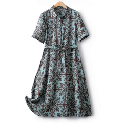 Summer Dress Woman Trendy Elegant Vintage Turn Down Collar Over Knee Single Breast Drop Large Swing Flower Female Dresses