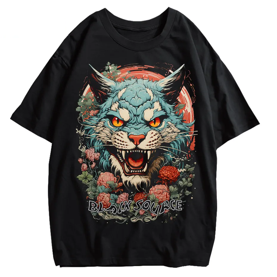 Japanese Tiger Head Graphic T-Shirt Oversized Streetwear Y2K Tee