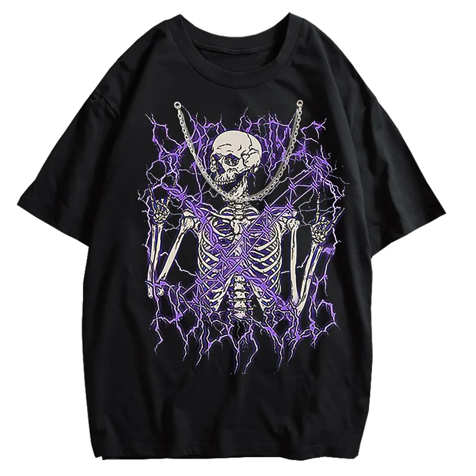 Angel Skull Graphic T-Shirt Plus Size Goth Streetwear Cotton Short Sleeve Unisex
