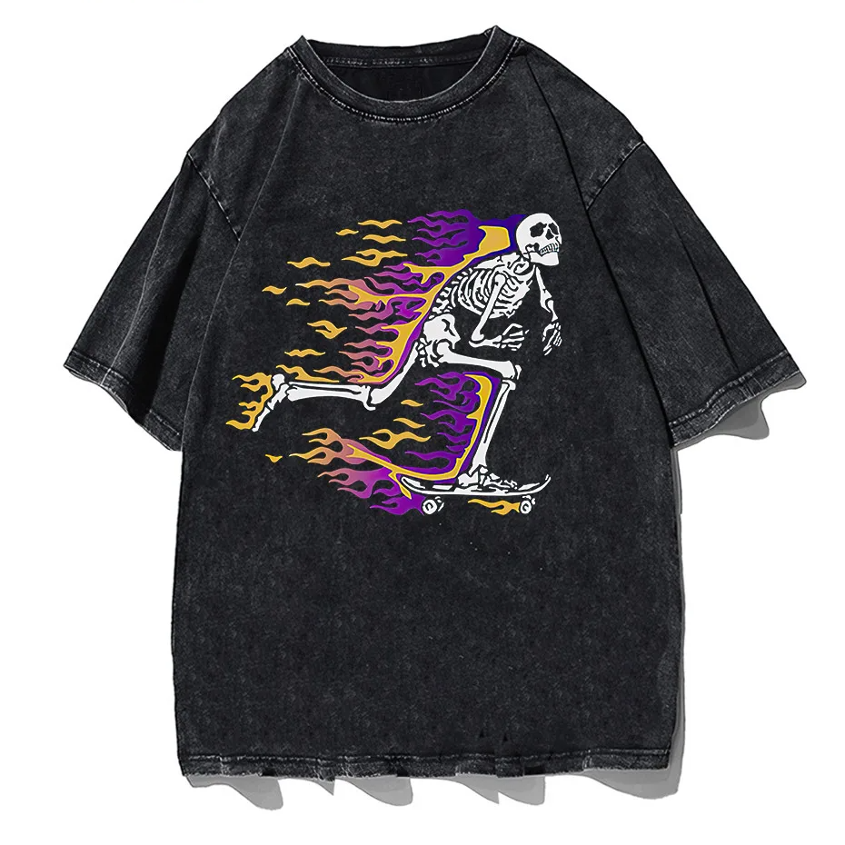 Vintage Washed Skull Graphic T-Shirt Men's Unisex High Street Oversized Tee