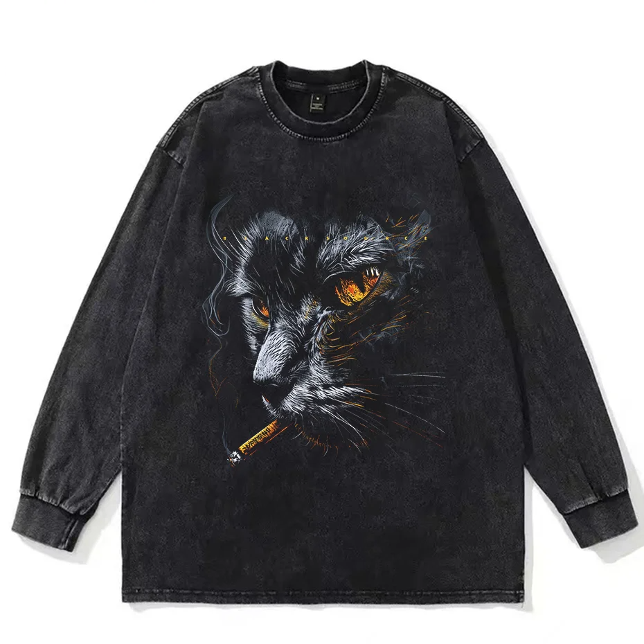 Smoking Cat Meme Graphic Cotton T-Shirt Unisex Casual Vintage