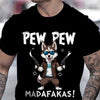 A Men's Polyester Sports T-shirt With A Husky Dog Cartoon And Pew Pew Meme, Round Neck Short Sleeved Regular Style