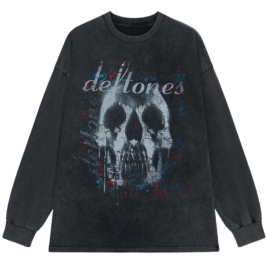 Hip-Hop Skull T-Shirt Men Vintage Harajuku Y2K Streetwear Black Cotton Tee