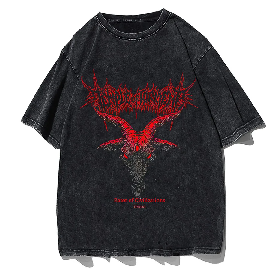 Hip Hop Punk Sheep Head T-Shirt Men Women Harajuku Loose Y2K Streetwear Cotton