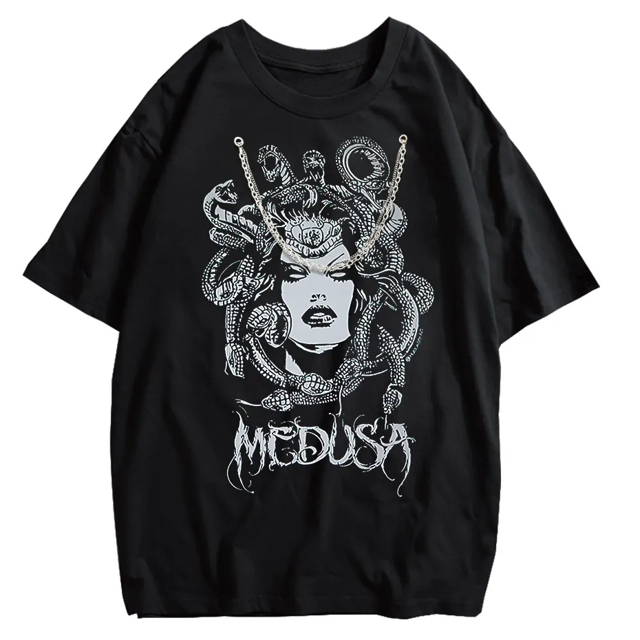Gothic Dark Graphic T-Shirt Women Oversized Harajuku Punk Streetwear Tee