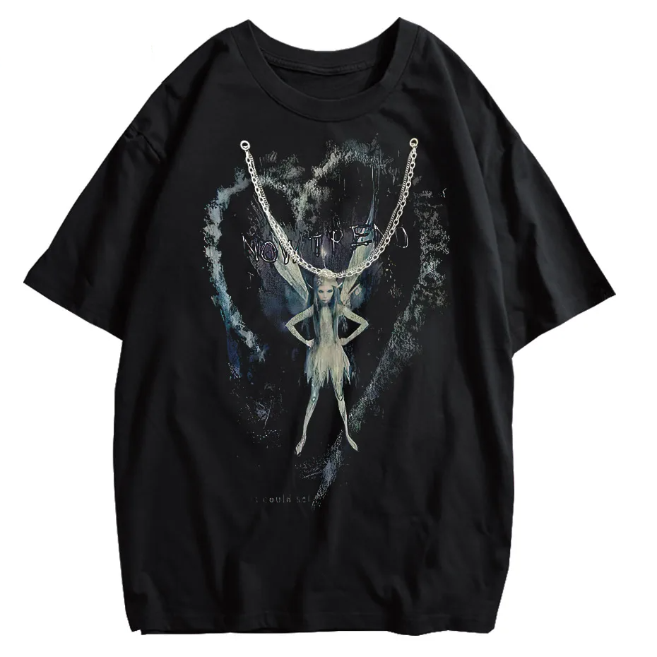 Women's Harajuku Retro Elf Print T-Shirt Hip Hop Oversized Short Sleeve Tee