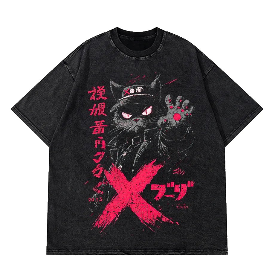 Vintage Hip Hop Anime Graphic T Shirt Men Cotton Harajuku Tee