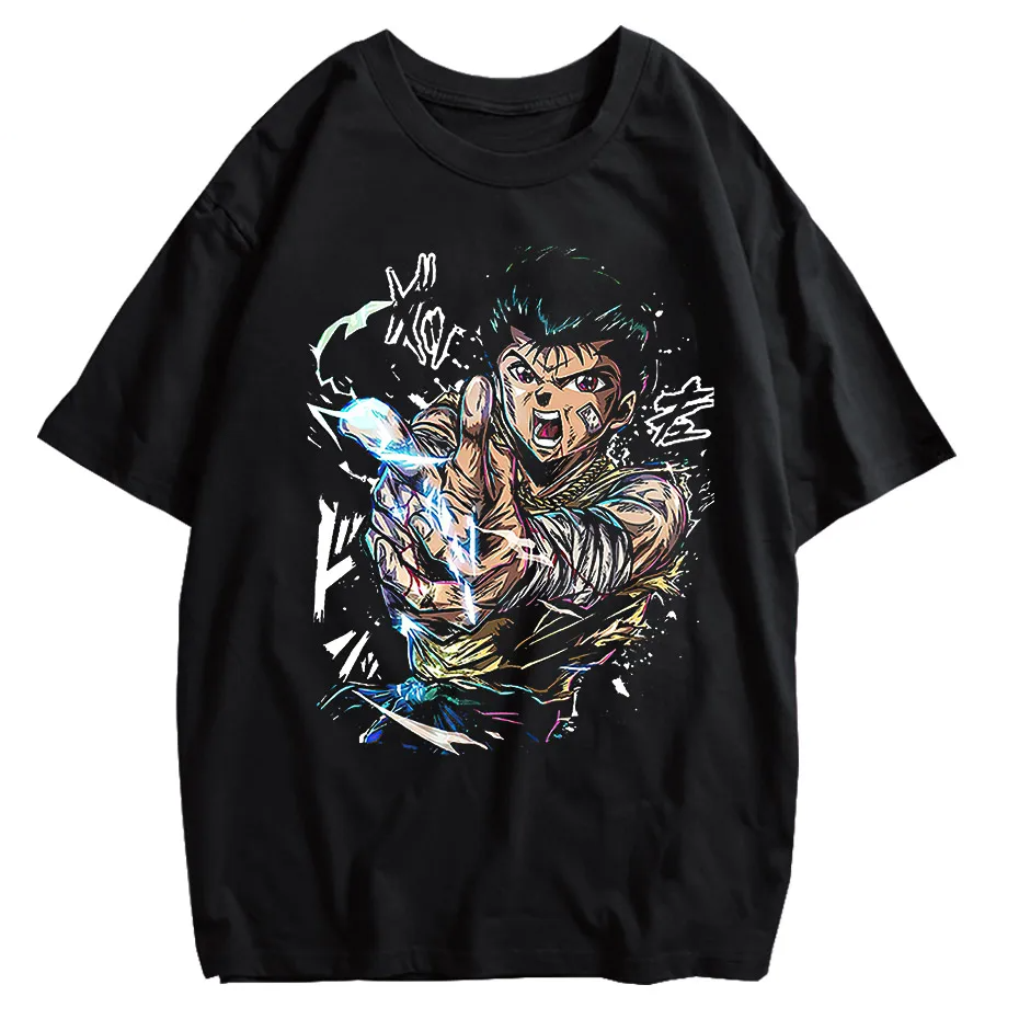 Hip Hop Vintage Washed T-Shirt Men Japanese Anime Boy Graphic Harajuku Streetwear Cotton Summer Tee