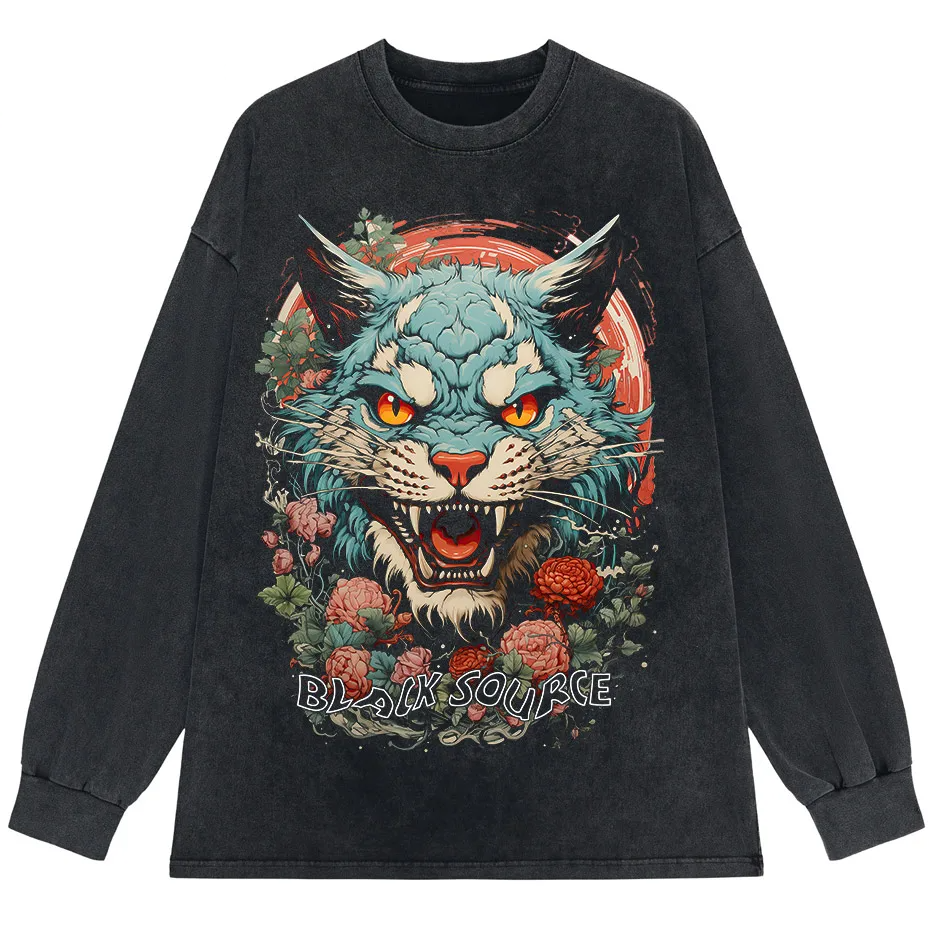 Japanese Tiger Head Graphic T-Shirt Oversized Streetwear Y2K Tee