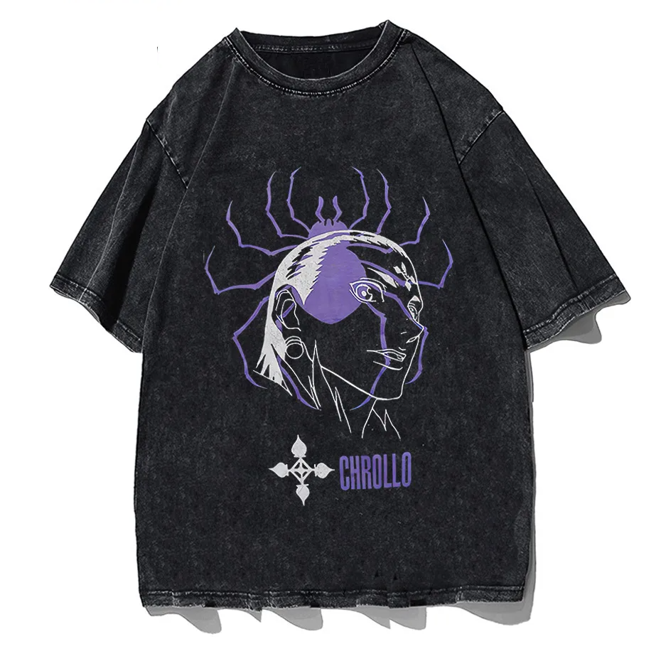 Vintage Washed Hunter x Hunter Chrollo Phantom Troupe Anime T-Shirt Men Harajuku Tee