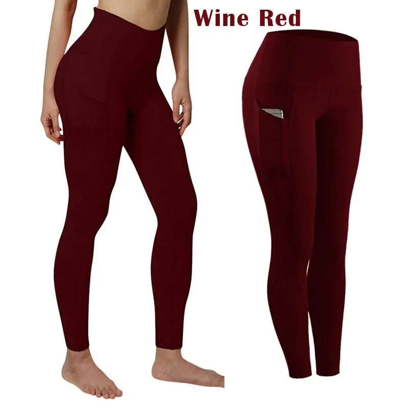 Women's High-Waist Solid Ankle-Length Leggings with Pockets
