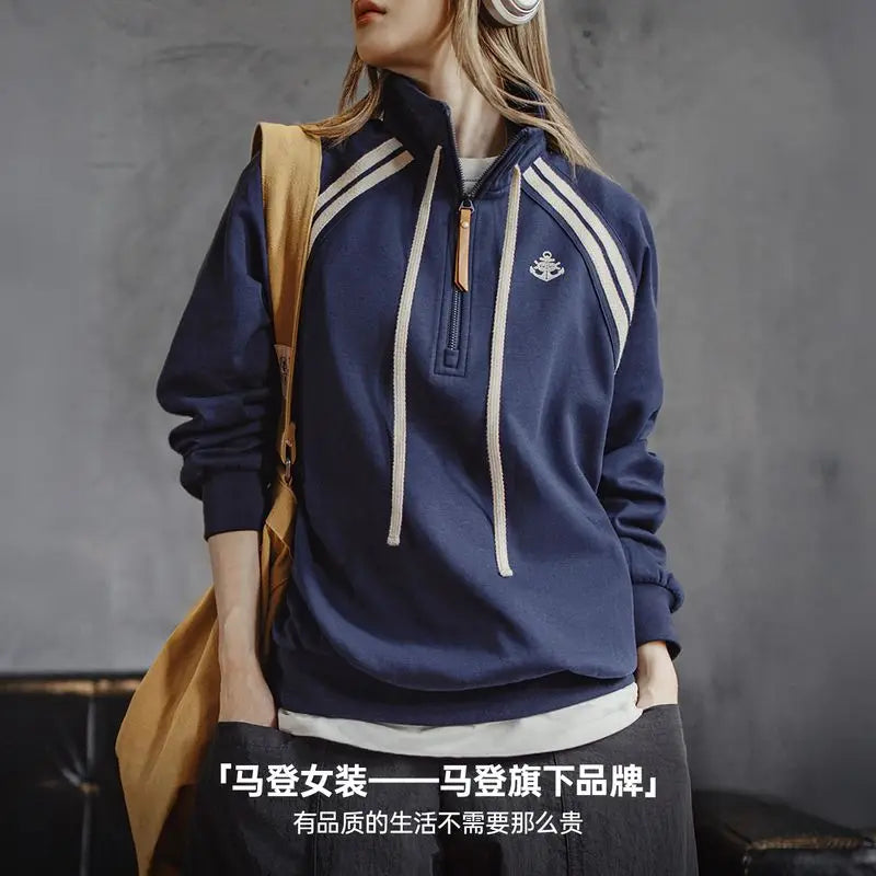 Stand Collar Half Zip Long Sleeve Casual Pullover Sweatshirt