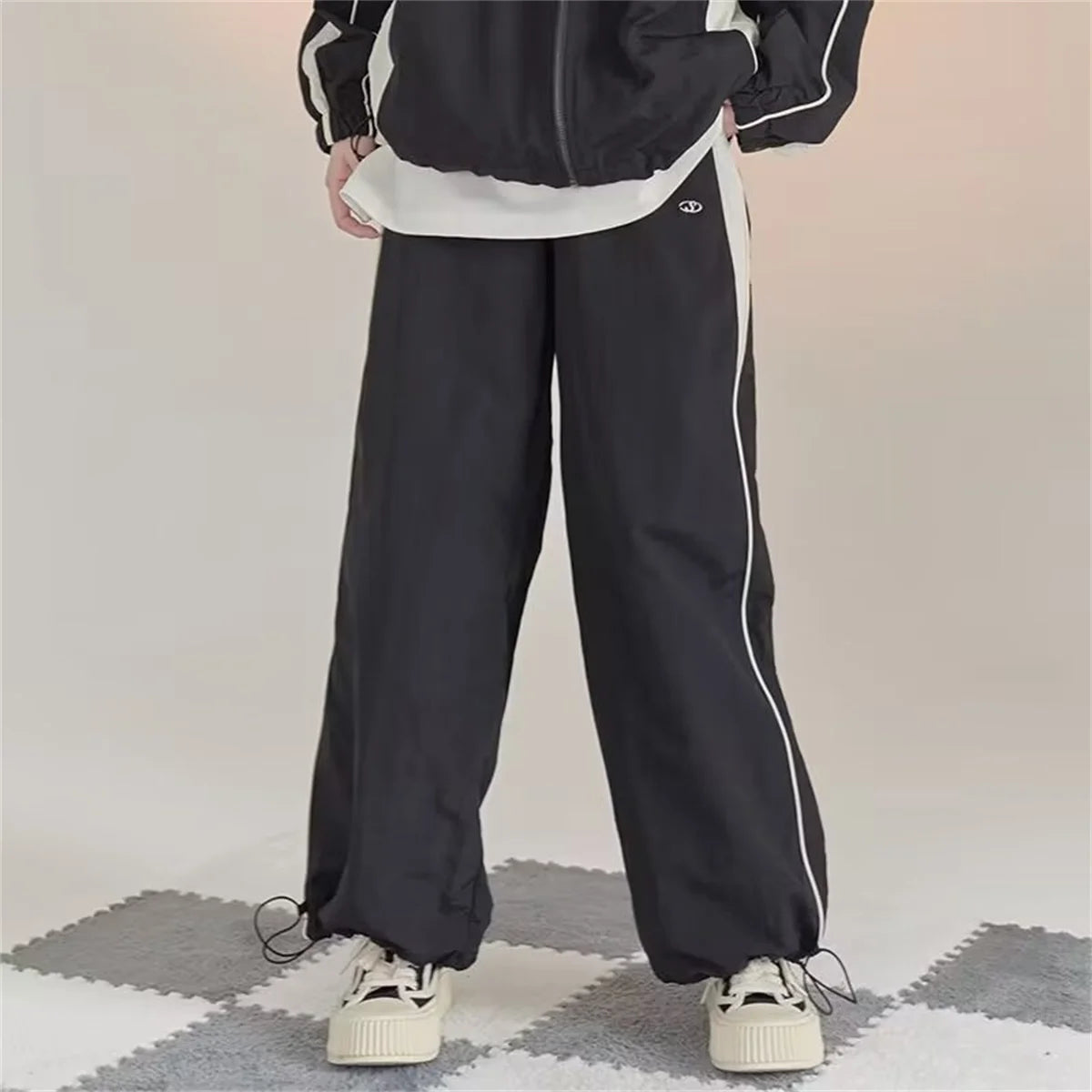 Women's Wide Leg Pants with Contrast Side Stripes and Waistband