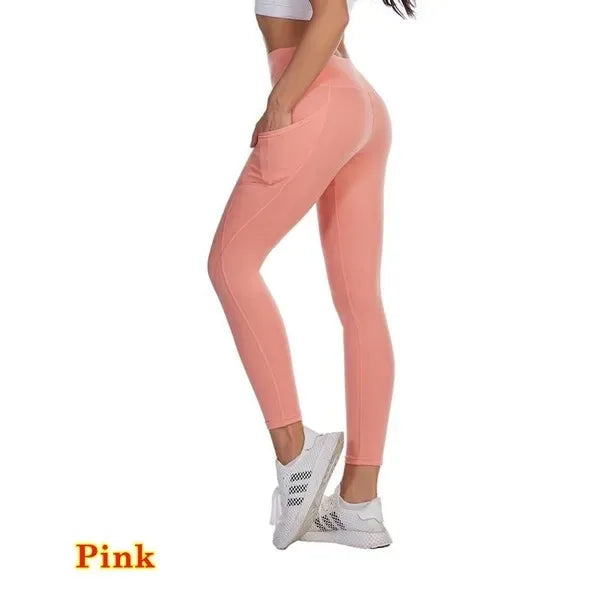 Women's High-Waist Solid Ankle-Length Leggings with Pockets