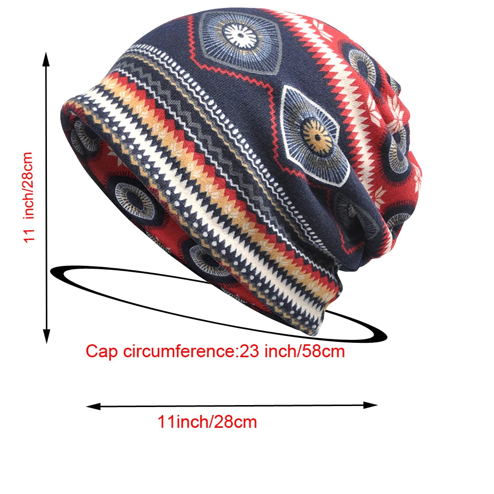 Printed Slouchy Beanie with Neck Gaiter Styling Options