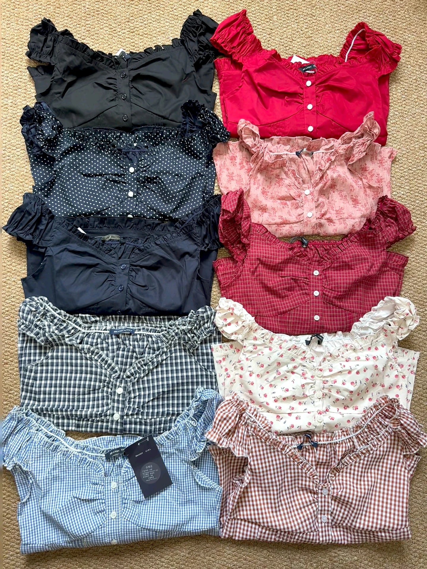 Women's Ruffled Cotton Sleeveless Blouse with Button Front and Mixed Pattern Options