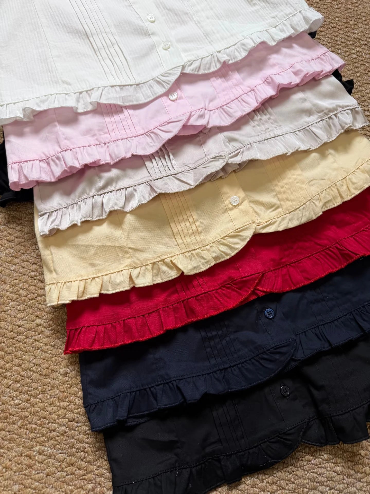 Women's Ruffled Cotton Sleeveless Blouse with Button Front and Mixed Pattern Options