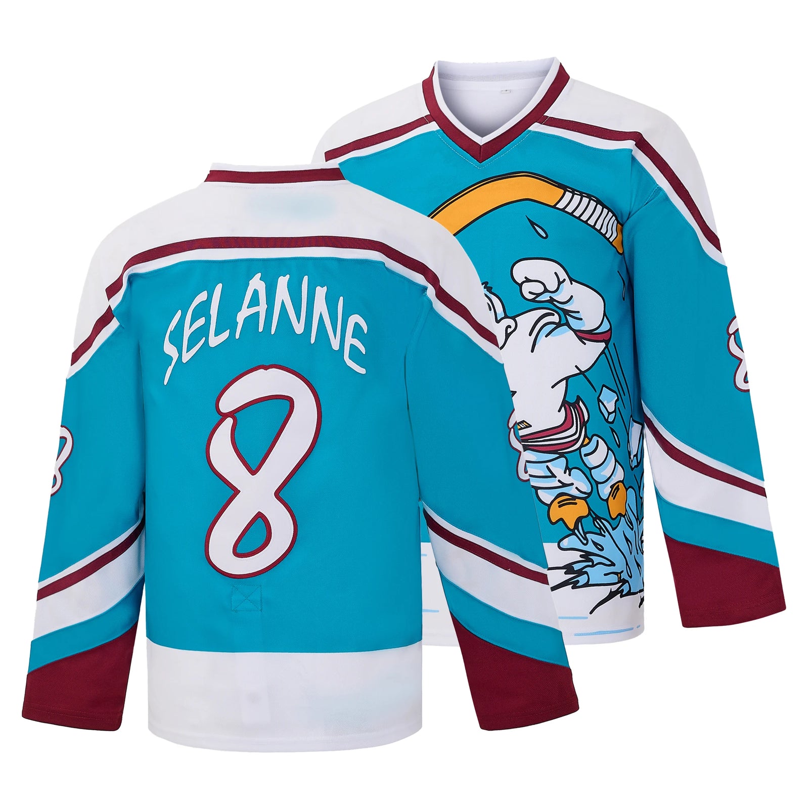 Selanne Number Eight Cartoon Long Sleeve Jersey For Sports Outfits