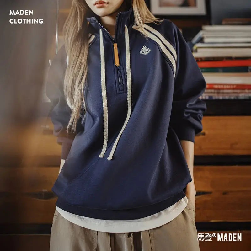 Stand Collar Half Zip Long Sleeve Casual Pullover Sweatshirt