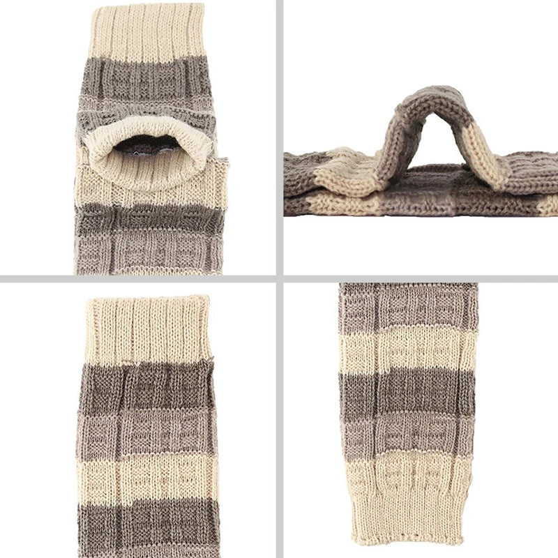Striped Knit Calf Leg Warmers with Stirrup Foot Shape