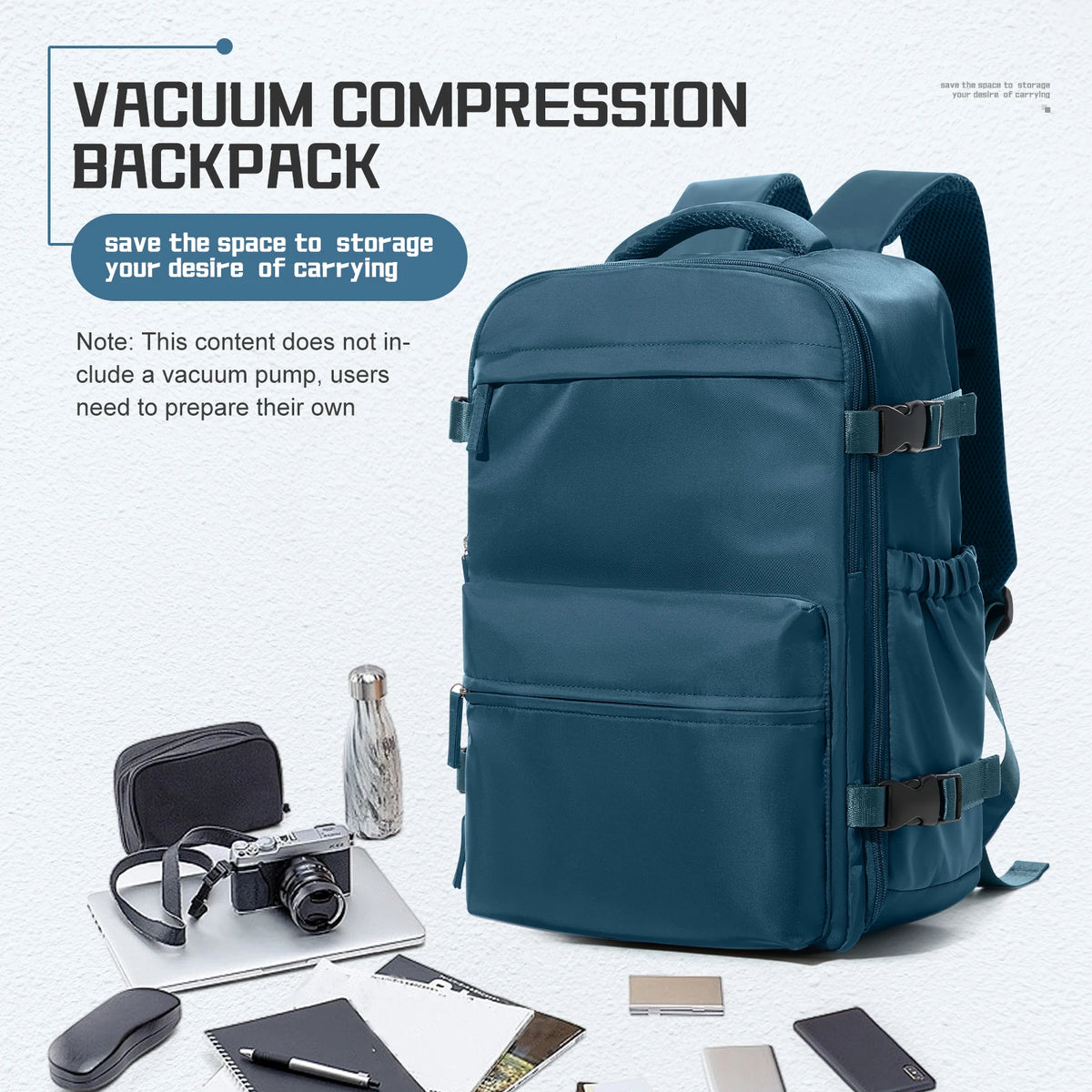 Travel Backpack with Internal Compression Compartment and Pump Option