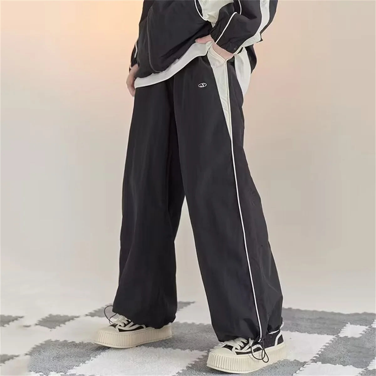 Women's Wide Leg Pants with Contrast Side Stripes and Waistband