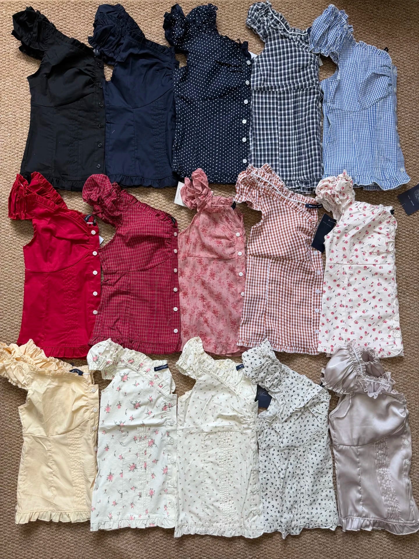 Women's Ruffled Cotton Sleeveless Blouse with Button Front and Mixed Pattern Options