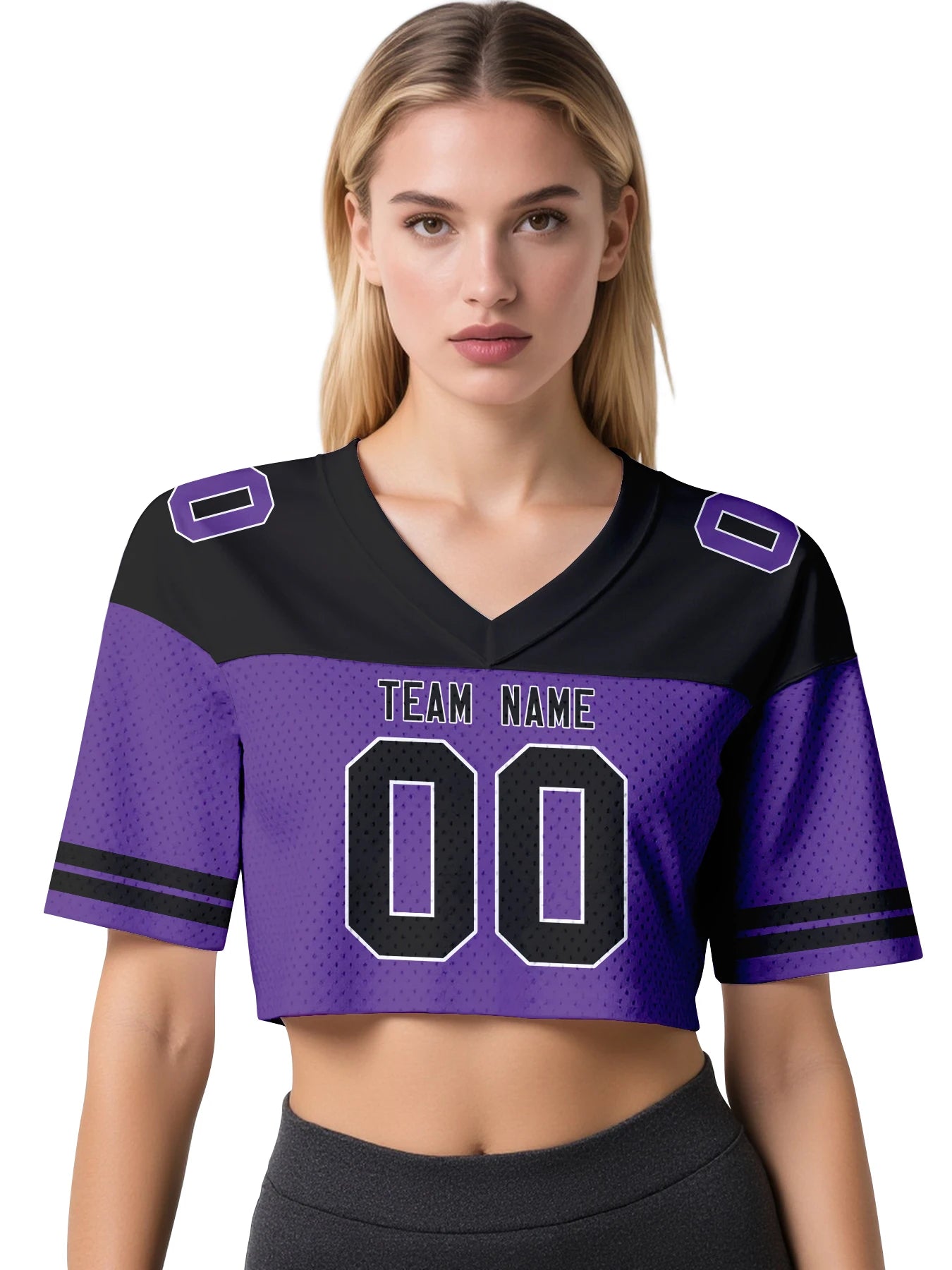 American Football Graphic Cropped Short Sleeve V Neck Sports Top