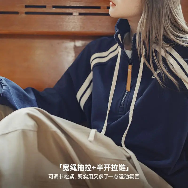 Stand Collar Half Zip Long Sleeve Casual Pullover Sweatshirt
