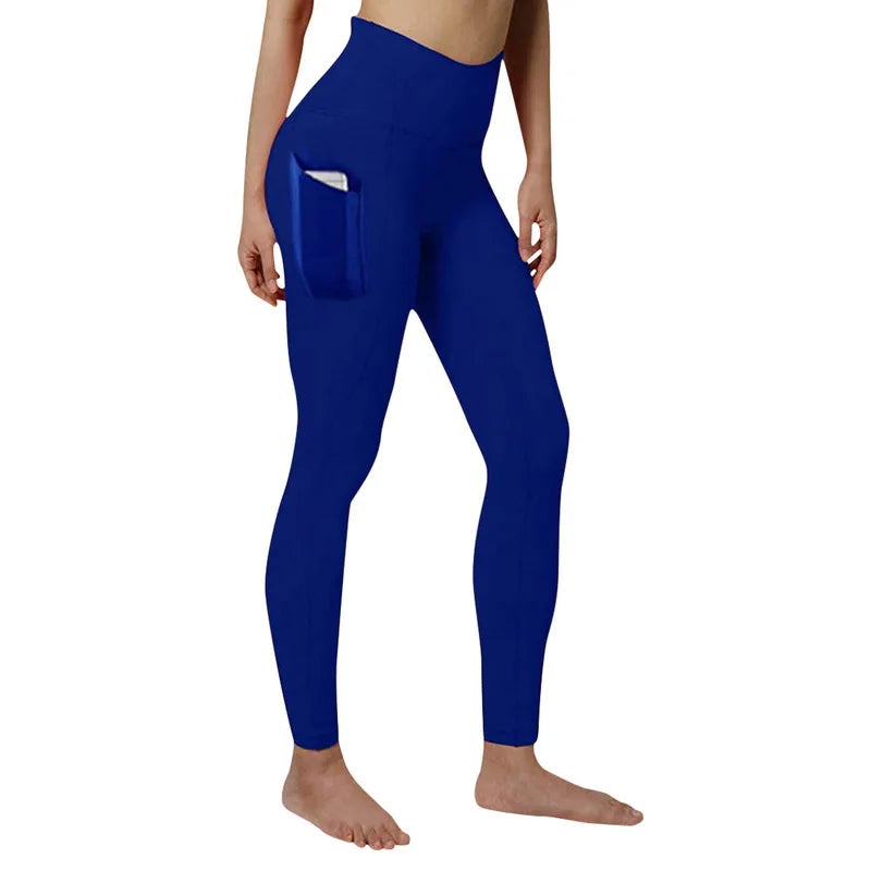 Women's High-Waist Solid Ankle-Length Leggings with Pockets