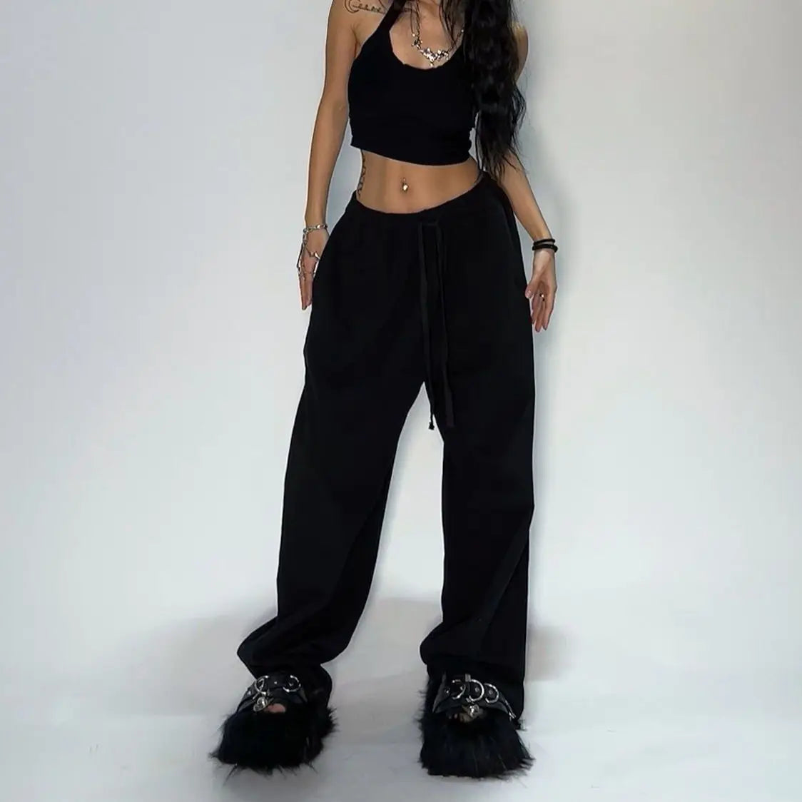 Full Length Loose Fit Casual Streetwear Pants with Waistband