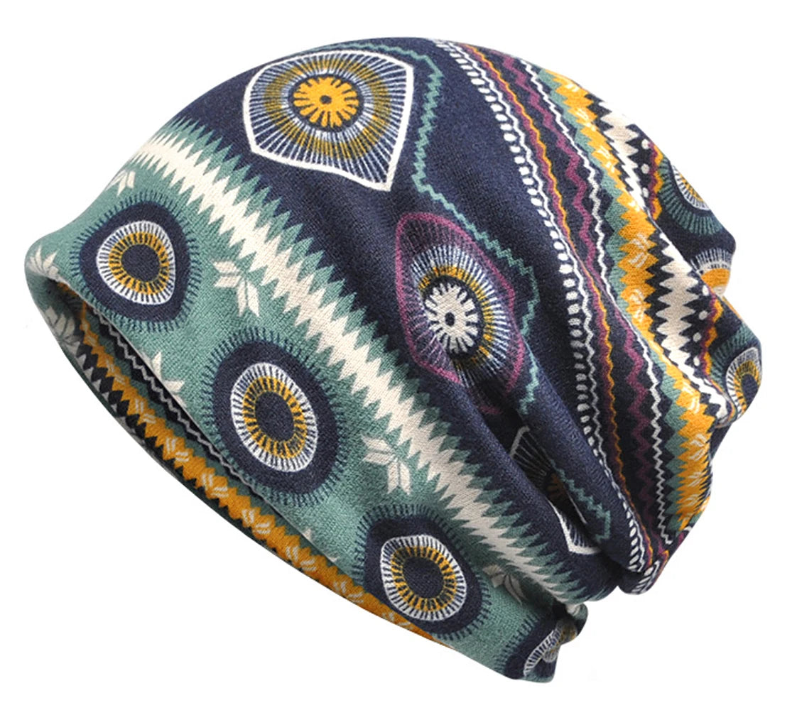Printed Slouchy Beanie with Neck Gaiter Styling Options
